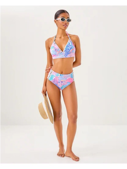 Lilly Pulitzer Halter Bikini Set Jovian Lamina High Waist Size 8